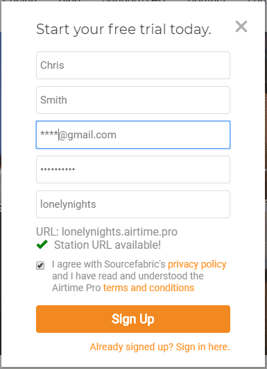 airtime pro signup form