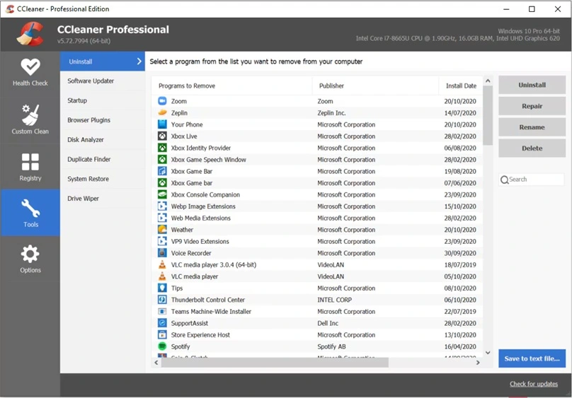 CCleaner uninstaller for windows 11