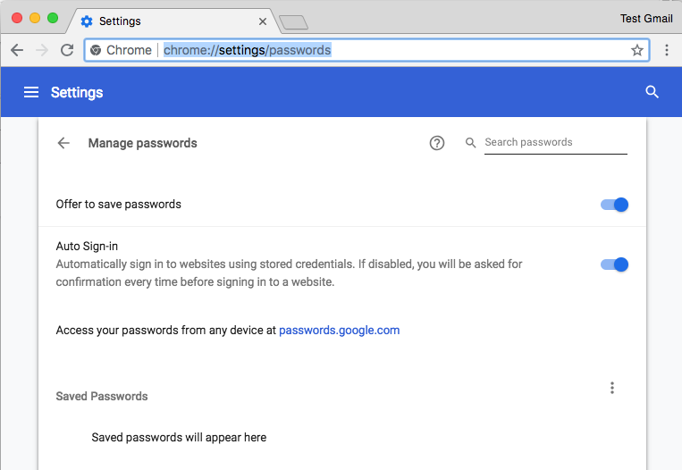 password settings