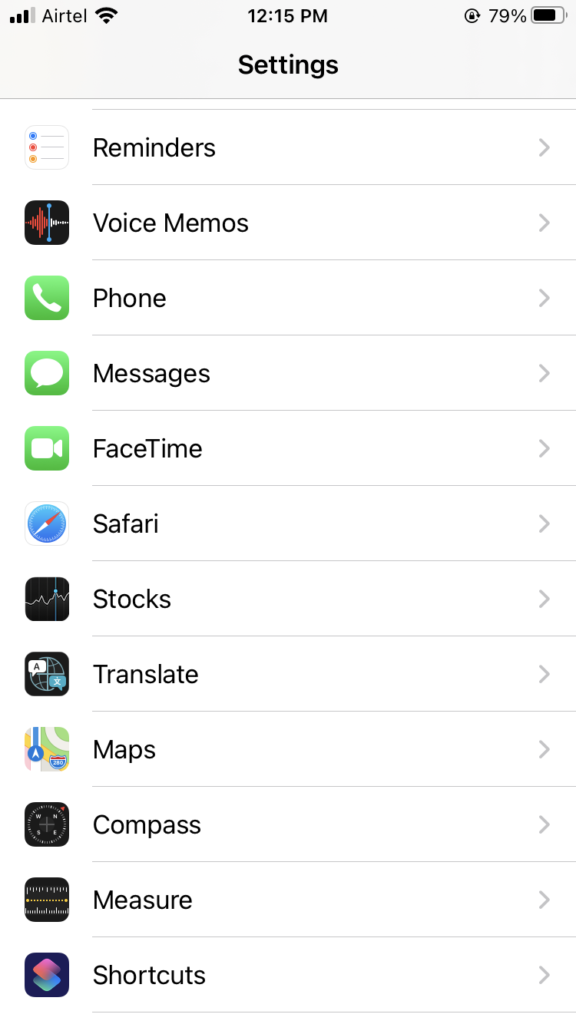 iPhone settings
