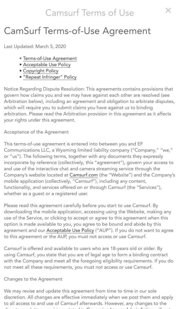 camsurf terms of use