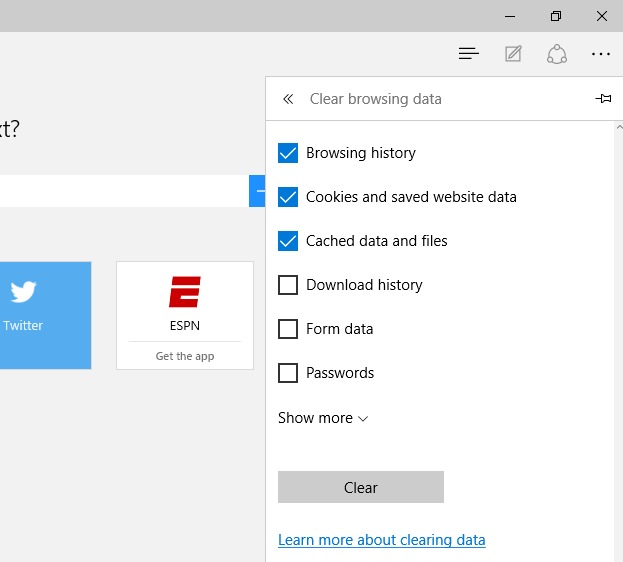 clear browsing data