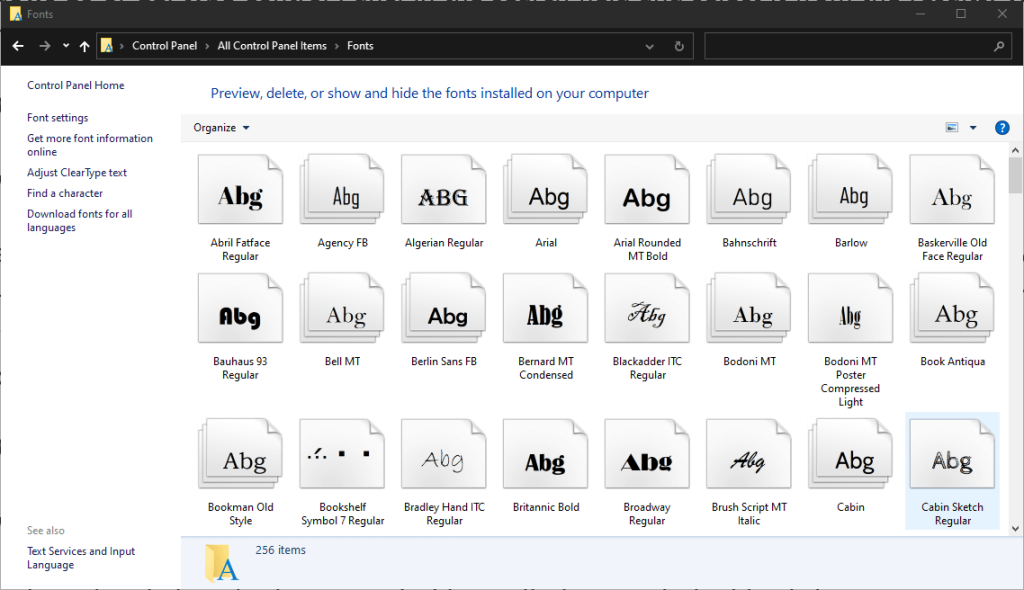 installed fonts 