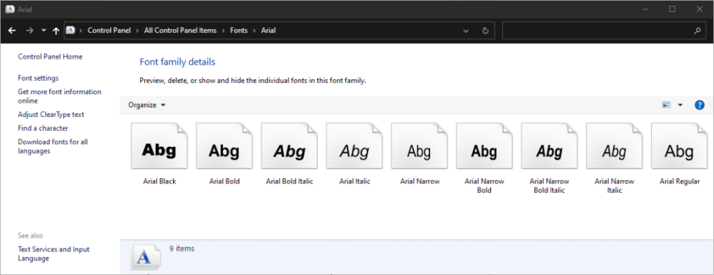  font settings 