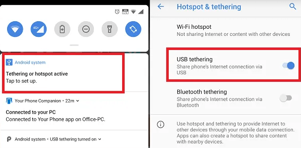 USB tethering