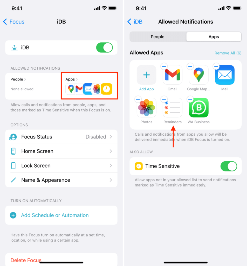 Exclude Reminders from the Focus Mode