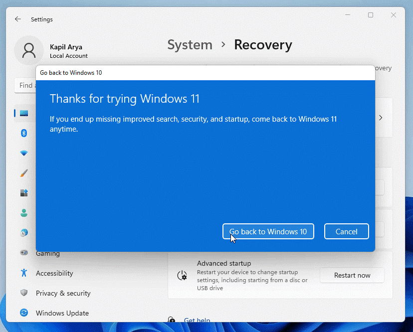 go back to windows 10