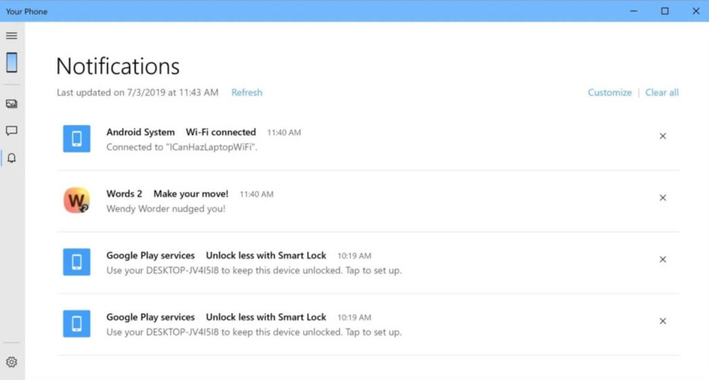 Notifications section