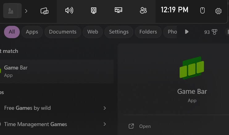 game bar settings to record a game clip