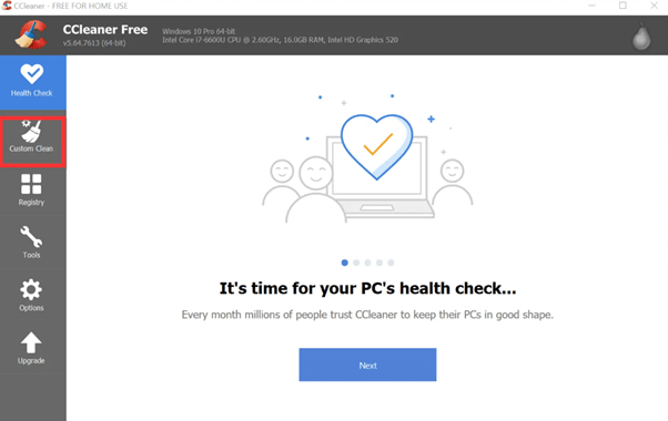 Run Custom Scan on CCleaner 