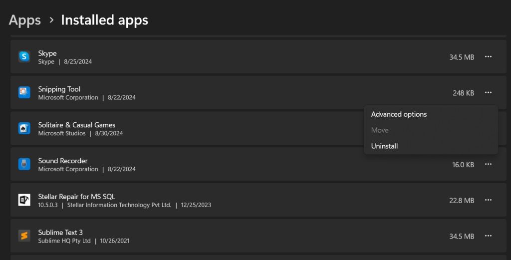 snipping tool advanced options