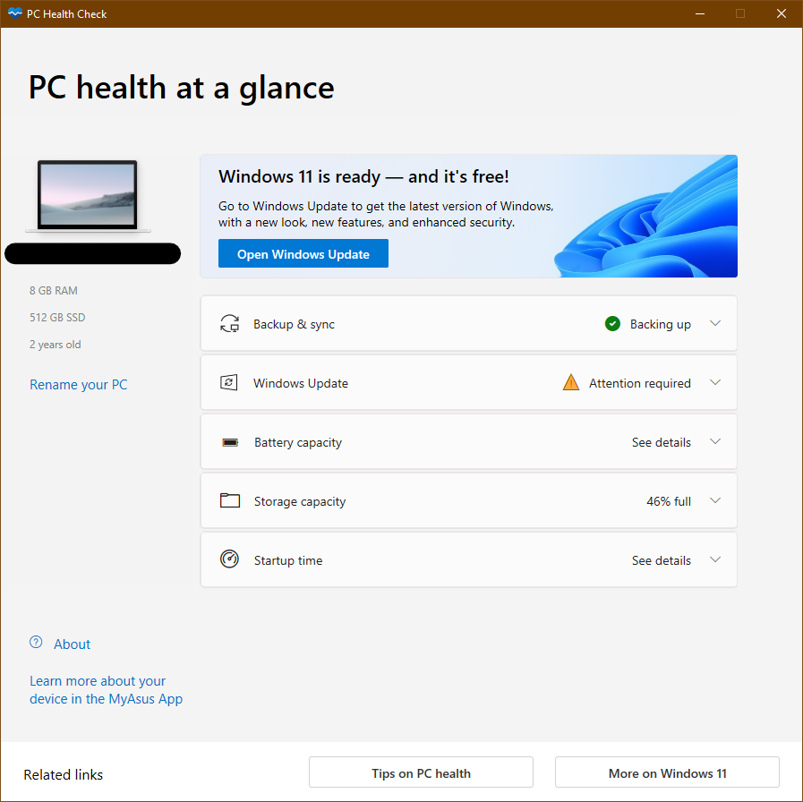 PC Health  Check on Windows 11