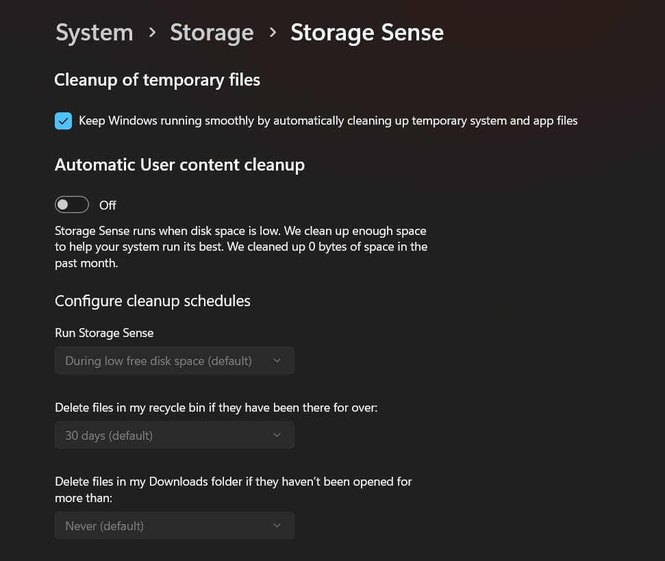  storage sense windows 11