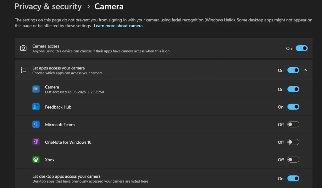camera access control
