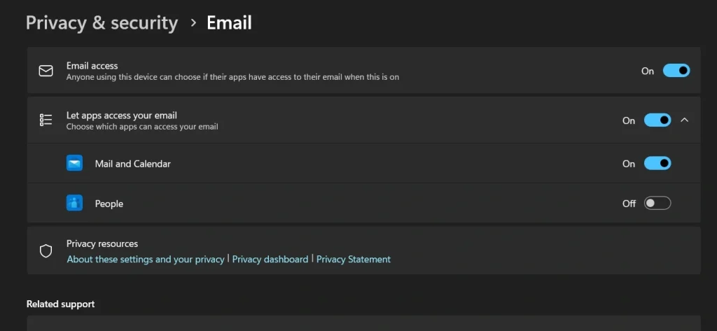 email access permissions