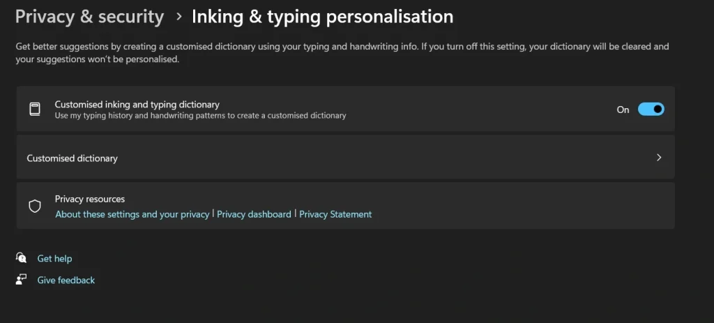 inking and typing personalization