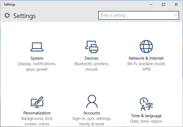 open windows 10 system settings