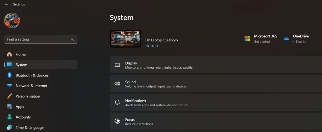 open windows 11 system settings