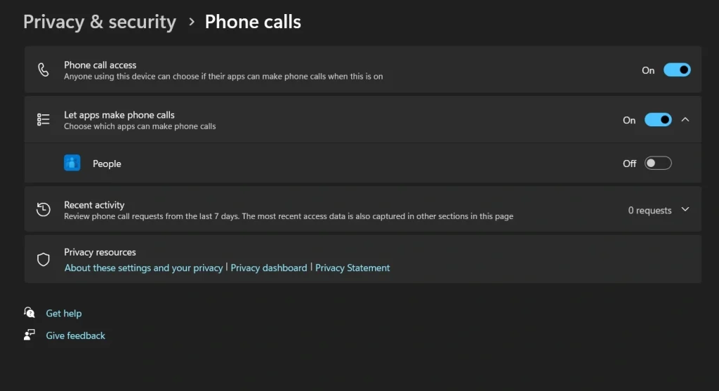 phone call permission settings