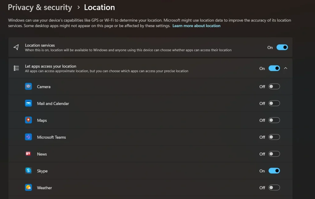 privacy and security location
