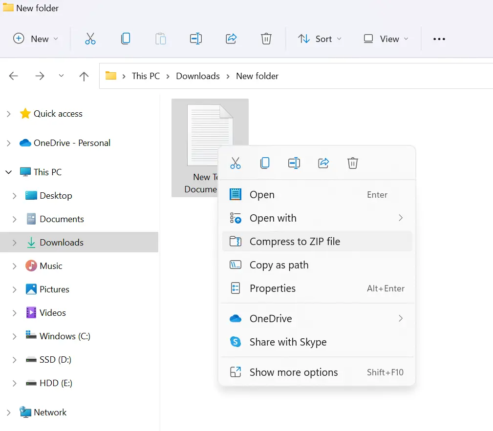 compress files and folder windows 11