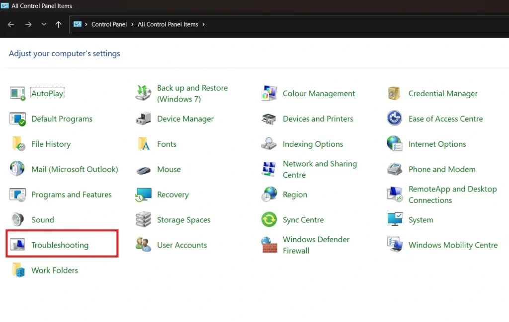 control panel troubleshooting