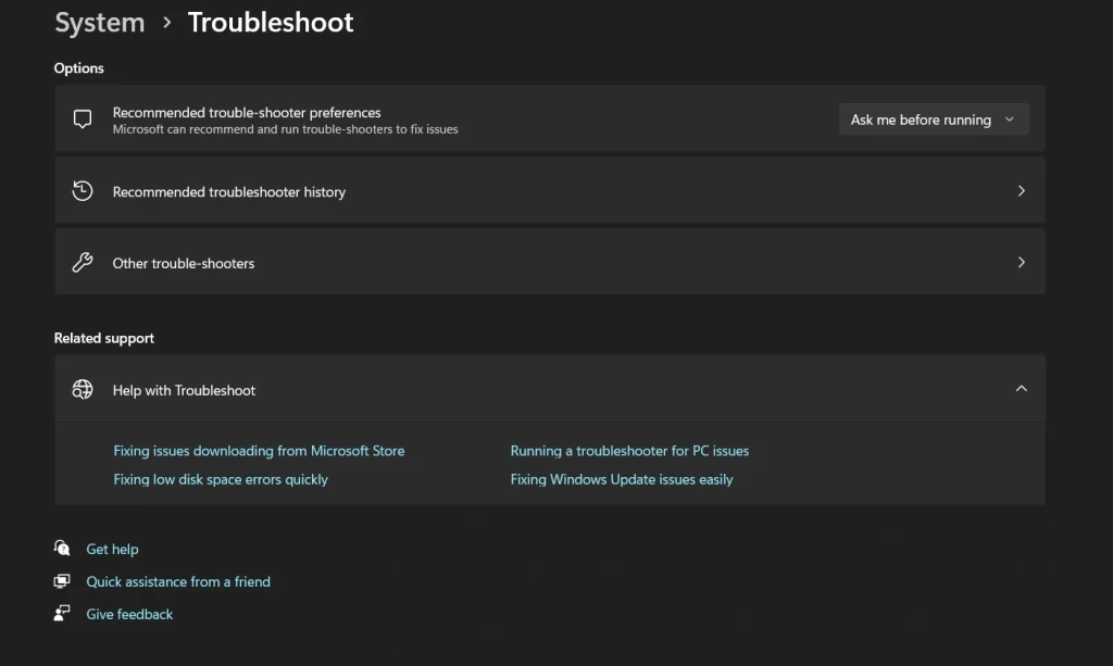 select other troubleshooters